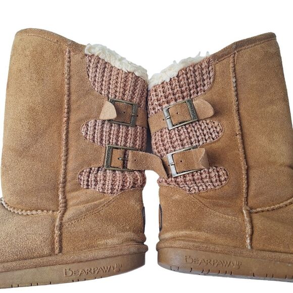 Bearpaw Boshie Hickory Slip On Suede Sheepskin Knit Back Winter Boot Womens Sz 8 - Picture 8 of 13